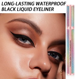 Long-Lasting Waterproof Black Liquid Eyeliner - Sweatproof and Smudge-Proof with Quick-Drying Formula for Vivid Eye Definition - Pen and Pencil Design for Easy Application