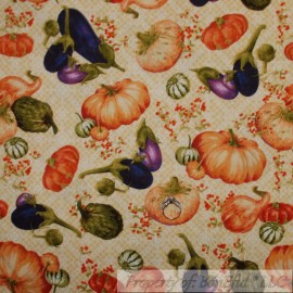 Riley Blake BonEful Fabric FQ Cotton Quilt Orange Pumpkin Purple Green Vegetable Fall Print