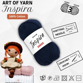 Art of Yarn İnspira 100% Cotton Yarn -3 DK Light, Soft & Smooth Yarn for Crocheting, Knitting & Crafts – 50g (1.76 Oz), 85m (92.96 Yds) – Perfect for Baby Blankets, Scarves & More – 1 Skein 99241