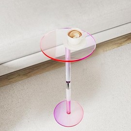 VRFRSX Acrylic Drink Table,Iridescent Clear Side Table for Small Spaces,Colorful Round Drink Side/End Table for Living Room,Bedroom,Bathroom,9.8" L x 9.8" W x 21.5" H