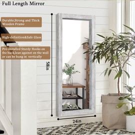 AAZZKANG Wall Mirror Full Length Rustic Wood Framed Floor Mirrors 58"x24" Rectangle Large Full Body for Bedroom Living Room Entryway Dressing Room White