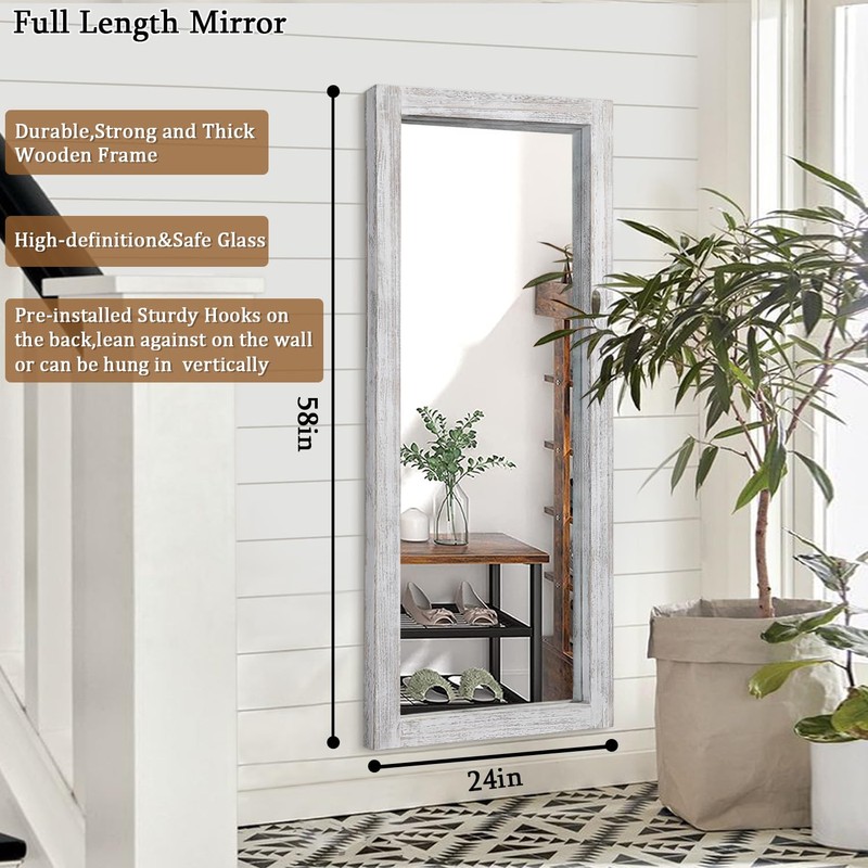 AAZZKANG Wall Mirror Full Length Rustic Wood Framed Floor Mirrors