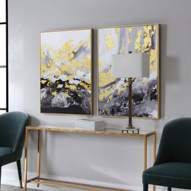 Zessonic Black and Gold Abstract Canvas Wall-Art - 2 Piece 24" x 36" Black White Gold Canvas Artwork with Gold Foil for Living Room, Bedroom, Office Decor, Framed Ready to Hang