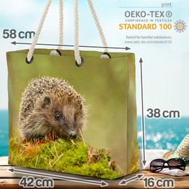 VOID Hedgehog Moss Forest Animal Beach Bag Shopper 58 x 38 x 16 cm 23L XXL Shopping Bag Travel Bag Beach Bag, multicoloured