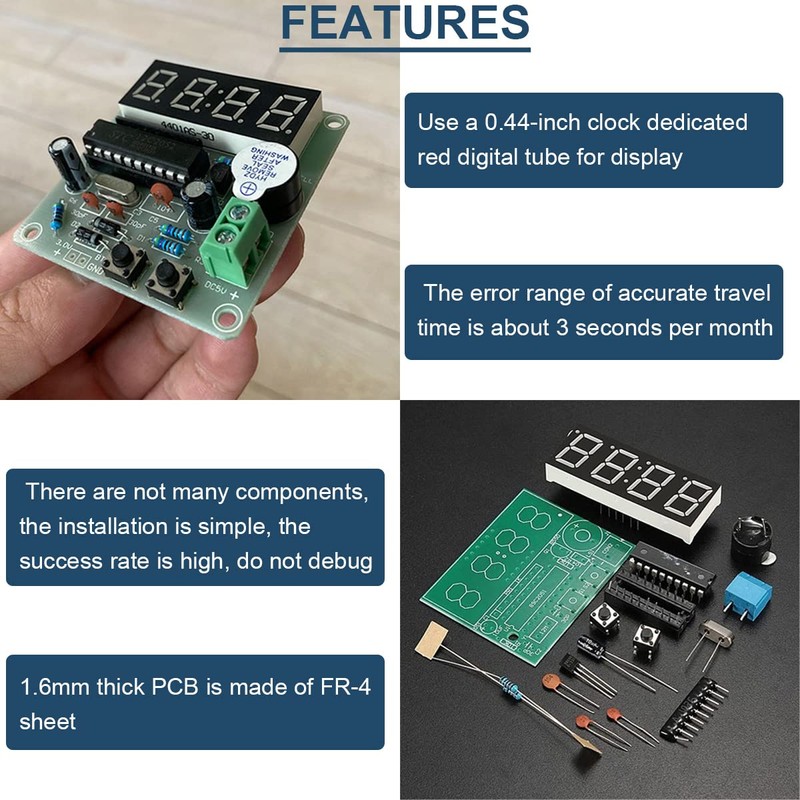 DAOKAI 4 Bits Digital Electronic Clock DIY Kits MCU digital