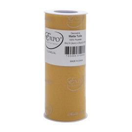 Expo International Decorative Matte Tulle, Roll/Spool of 6” X 25 Yards, Lightweight Polyester Tulle Fabric for Tutus, Costumes, and Party Decorations, Washable, Easy-to-Use, Pack of 1, Light Gold