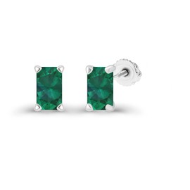 925 Sterling Silver 6x4mm Emerald Cut Created Green Emerald May Birthstone Screwback Stud Earrings