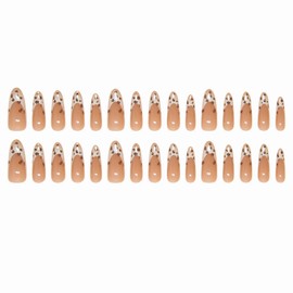MERVF Long Press on Nails Almond Fake Nails Press ons Brown Ombre French Tip Glue on Nails Press ons Leopard Design Stiletto Acrylic False Nails Glossy 24pcs