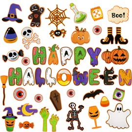 FINGOOO 45 PCS Halloween Cutouts, Cute Happy Halloween Paper Cut Out for Bulletin Board Wall Home Holiday Party Decoration