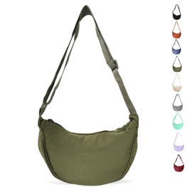 LOCCY Damen Halbmond Crossbody Schultertasche, Hobo Halfmoon Bag Einfarbige Nylon Crossbody Bag Damen Halbmond Schultertasche mit verstellbarer Schultergurt für Damen Reisen(Armeegrün)