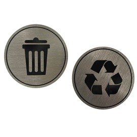 Trash Recycle Sticker | Set of 2 Decals | Indoor Outdoor UV Stable & Weatherproof | Stainless Steel Kitchen Pantry Organization