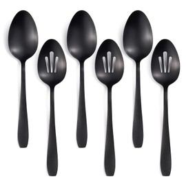 Seeshine 6 Pieces Serving Spoons Set - 3 Serving Spoons and 3 Slotted Spoons - 10.6 Inch Matte Black Stainless Steel Serving Utensils Set- Dishwasher Safe - For Kitchen, Buffet, Party, Restaurant