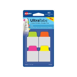 Avery Mini Ultra Tabs, 1" x 1.5", 2-Side Writable, Assorted Neon Colors, 80 Repositionable Tabs (74762)