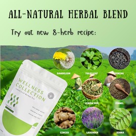 Wellness Collection Tea, Organic Herbal Ginger Blend, 8 Super Herbs, Superior Self Care, Delightful Warm Taste, Vegan, Caffeine-Free, Sugar-Free, Loose Leaf, Non GMO - Specification: Standard ( 30 DAYS, 1 OZ )
