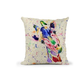 Vixar Giraffe Watercolour Rainbow Linnen Cushion With filling or cover only, 40x40cm, gift, christmas, Birthday (Cover Only) (with insert)