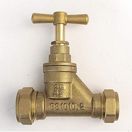 FtD BRASS Compression STOPCOCK DZR 22mm Copper x 25mm MDPE BS1010 POLY