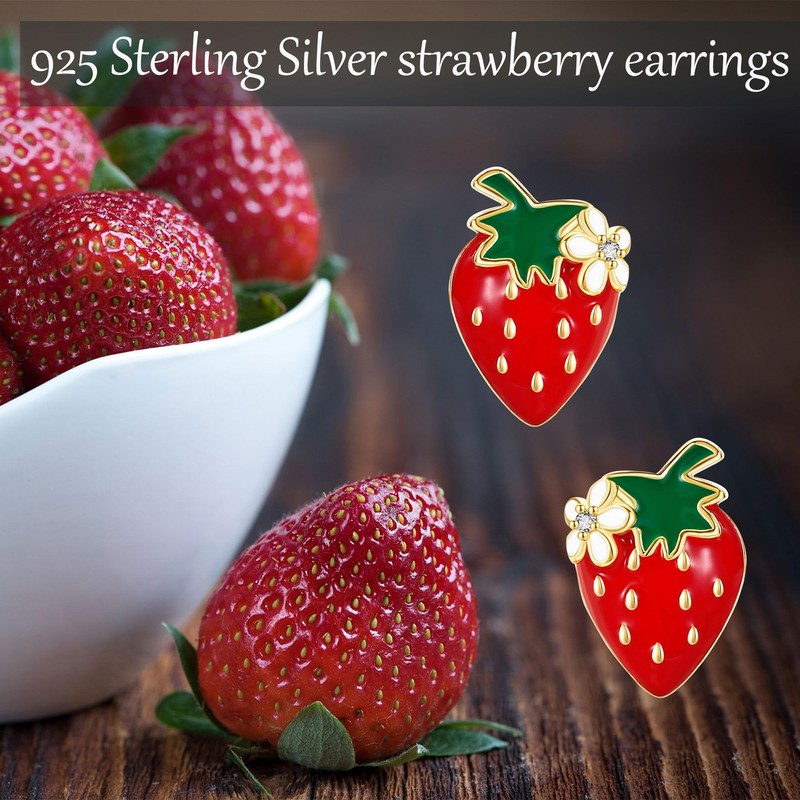 Strawberry Stud Earrings 925 Sterling Silver Strawberry Jewelry Gifts for