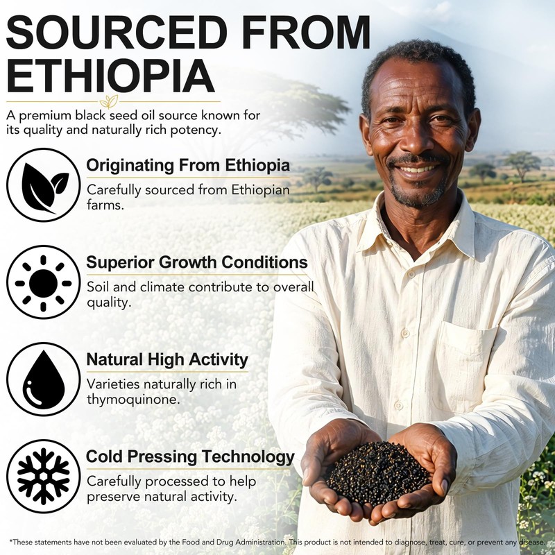 Ethiopian Black Seed Oil Softgels with Oregano Oil 2-in-1 Formula,120