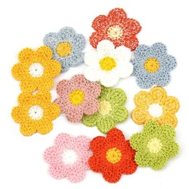 30 Pieces Crochet Flower Applique Small Yarn Sew on Floral Patches Embellishment for Sewing Craft Doll Scrapbooking Hair Accessorires Jewelry Finding Decoration (Multi)
