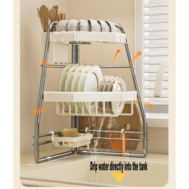 LMingKun Good Grips Carbon Steel Folding Corner Sink Brackets, Corner Bowl and Dish Rack， Bowl and dish drying rack, double-layer, suitable for kitchen counters, foldable