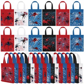 Kacctyen 36 Pack Spider Party Favor Gift Bags Non Woven Reusable Goody Treat Bags with Handles Spider Web Themed Birthday Party Supplies, 6 Styles