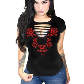 Sexy Angel Wings Motorcycle Tattoo DIY Biker Tee | Cute Curvy Sexy Plus Size Goth T-Shirt Top … (L, Nashville Rose- Black)