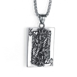Skull King Pendant, Gothic Skull Poker Necklace for Men, Hip Hop Skull Playing Card Necklace Poker Jewellery, Spades King Charm Necklace Punk Skull King Poker Pendant Necklace for Boys, Non-precious