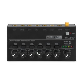Sound Mixer Ultra Compact Metal Low Noise 6 Channel Stereo Line Mixer for Live Home Studio Recording