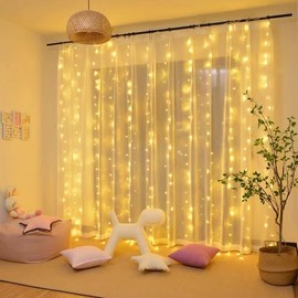 300 LED Curtain Light,3M*3M Fairy String Lights,Curtain String Lights for Party/Wedding/Festival/Christmas,Window Blinking String Light for Bedroom,Outdoor/Indoor,USB Plug with 8 Modes(Warm White)
