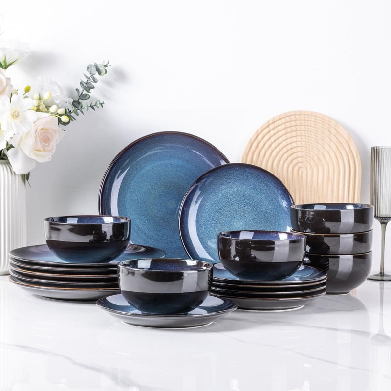 LERATIO Ceramic Dinnerware Sets for 4,Stoneware Coupe Plates and Bowls