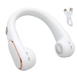 Neck Fan 4 Speeds Quiet Bladeless USB Rechargeable 2400mAh Battery LED Digital Display Portable Hands Free Fan White