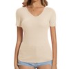 Plus Size Beige V Neck Tee Shirts Short Sleeve Tops