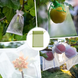 M METERXITY 200 Pcs Fruit Protection Bags - 4x6 Inch Fruit Netting Bags Fruit Cover Mesh Bag with Drawstring Netting Barrier Bags Apply to Fruit/Flower(Army Green)