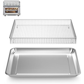 Stainless Steel Baking Tray Pan and Air Fryer Basket Compatible with Cuisinart Airfryer TOA-060 and TOA-065，for Convection Toaster Oven (with Cuisinart Airfryer TOA-060 and TOA-065)