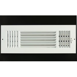HVAC Premium 12"w X 4"h 3-Way Flat Stamped Steel - Vent Cover - Grille Register - Sidewall or Ceiling - High Airflow - White [Outer Dimensions: 13.75"w X 5.75"h]