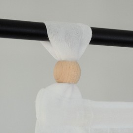 Brondby Boule Roman Blind with Loops White with Decorative Balls for the Loops Wooden Beads/Decorative Balls with Wooden Hole Natural Beech 80 x 140 cm