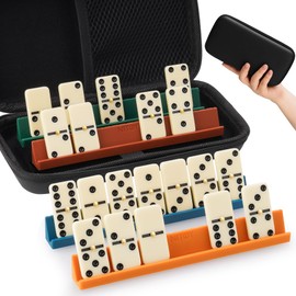 NiToy Double 6 Compact Dominos Set for Adults with 28 Tiles 1.6x0.8x0.2 Inches & 4 Silicone Domino Racks 6.3x0.67x0.7 Inches, Classic Board Games with Portable Case for Family Game Nights & Travel