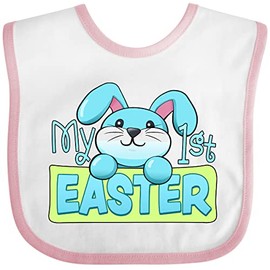 inktastic My First Easter Cuddly Blue Bunny Baby Bib White and Pink 33feb