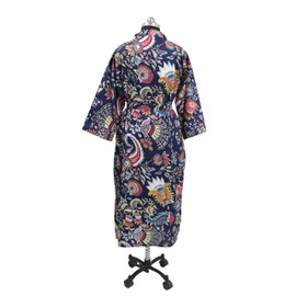 CRAFT KALA Women's Kimono Robe Long Robes with Colorful Crown Printed Blue Kimono Nightgown, One Size, Colorful Crown Blue