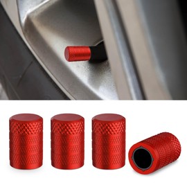 4PCS Car Tire Valve Stem Caps - Anodized Aluminum Car Tire Air Caps with Plastic Liner - Corrosion Resistant Leak-Proof Stem Covers - Wheel Valve Covers Accessories for Car Truck Motorcycle (Red)