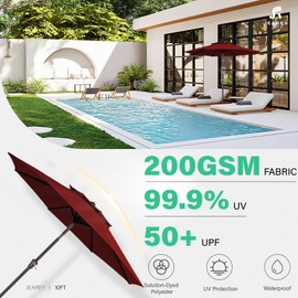JEAREY 10' 2-Tiers Patio Umbrellas Outdoor Table Market Umbrella w/Push Button Tilt/Crank, 8 Sturdy Ribs, UV Protection Waterproof Sunproof(Red)