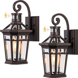 OPAXIS 2 Pack Motion Sensor Outdoor Porch Lights Wall Mount, Oil Rubbed Bronze Outside Garage Lights Wall Lantern, Dusk to Dawn Exterior Lighting Fixtures, Anti-Rust Outside Sconce Light for Patio