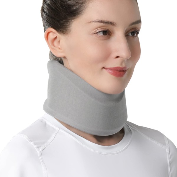 VELPEAU Neck Brace for Neck Pain and Support, Soft Cervical Collar for Sleeping, Vertebrae Whiplash Wrap Aligns, Stabilizes & Relieves Pressure in Spine for Women & Men(Grey, Small 3″)