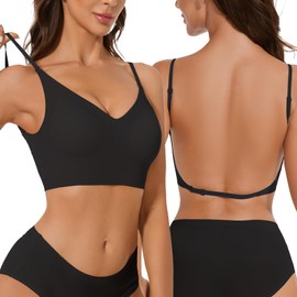 ZITAIMEI Low Back Seamless Bras Multiway Convertible Strap Halter Lifting Bra Spaghetti Strap Wire-Free Padded Backless, #1 Black, Large
