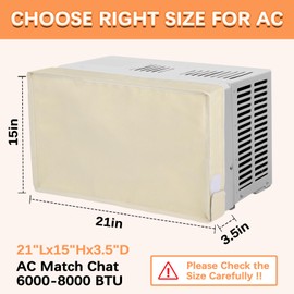 21"Lx15"Hx3.5"D Indoor Air Conditioner Cover for Window Units, 3 Layers Insulation AC Cover for Inside Wall Unit with Aluminum Foil and 2mm Foam, Windproof Window Air Conditioner Cover Inside, Beige