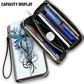 FGDRFGRW Wallet,Large Capacity RFID Blocking Leather Wallet, Durable Smooth Zipper Clutch,Unisex Travel Wallet for Cards,Cash,and Coins,Dragonfly