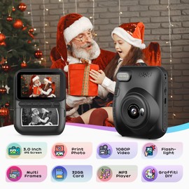 Kids Camera Instant Print, 3.0'' Instant Camera for Kids, 1080P Childrens with 3 Rolls Print Paper & 32GB Card, Kids Digital Christmas Birthday Toddler Boys Girls for Girls Toys Age 3-12