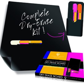 Magnetic Board for Kids Black Dry Erase Board for Fridge +3 Liquid Chalk Markers & Pen Holder | Black Magnetic Dry Erase Board, Magnetic Chalkboard for Refrigerator Organizer & Planner (8x12)