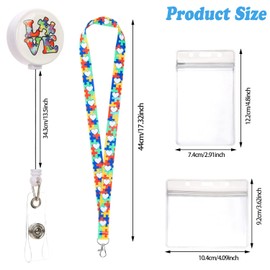 DREMISI 6 Pack Autism Awareness Retractable ID Badge Holder with Neck Lanyards and Clear PVC Card Holders Autism Puzzle Piece Lanyards Key Chain with waterproof Id Holder Colorful Nursing Badge Holder