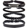 Pulseras para Hombre │ Faith, Cuero y Bolitas Negras │